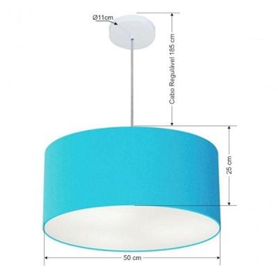 Lustre Pendente Cilíndrico Md-4100 Cúpula Em Tecido 50x25cm Azul Turquesa - Bivolt