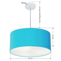 Lustre Pendente Cilíndrico Md-4100 Cúpula Em Tecido 50x25cm Azul Turquesa - Bivolt