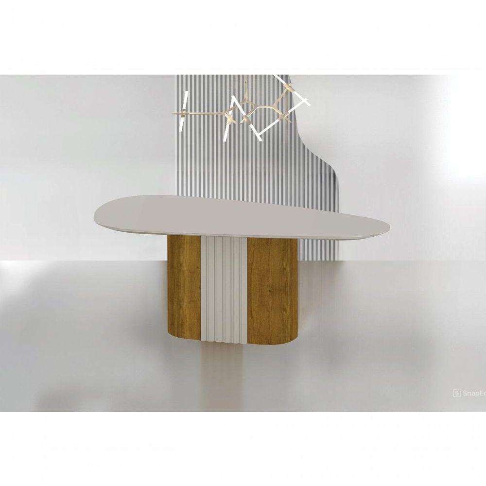 Conjunto Sala De Jantar Mesa Orgânica Com Vidro 200cm Com 6 Cadeiras Pé Mdf Dacota Freijó Off White/off White/joli Palha - 3