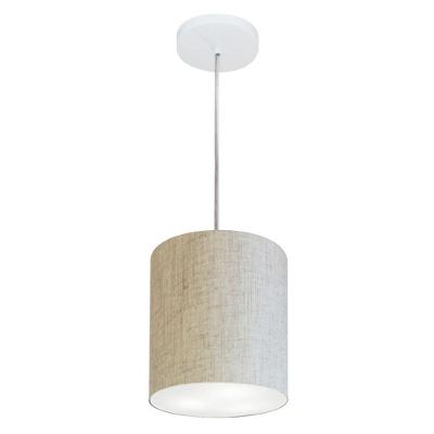 Lustre Pendente Cilíndrico Md-4012 Cúpula Em Tecido 18x25cm Rustico Bege - Bivolt