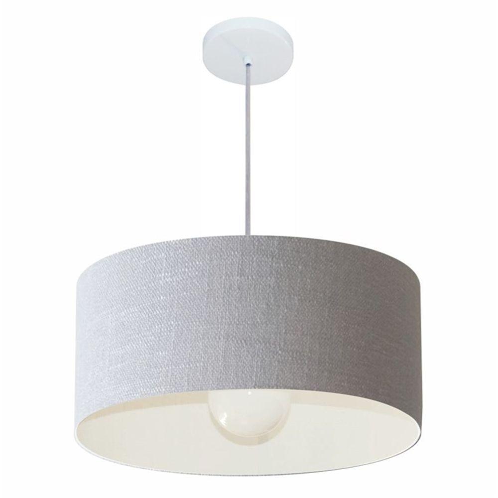 Lustre Pendente Cilíndrico Md-4052 Cúpula Em Tecido 50x21cm Rustico Cinza - Bivolt - 1
