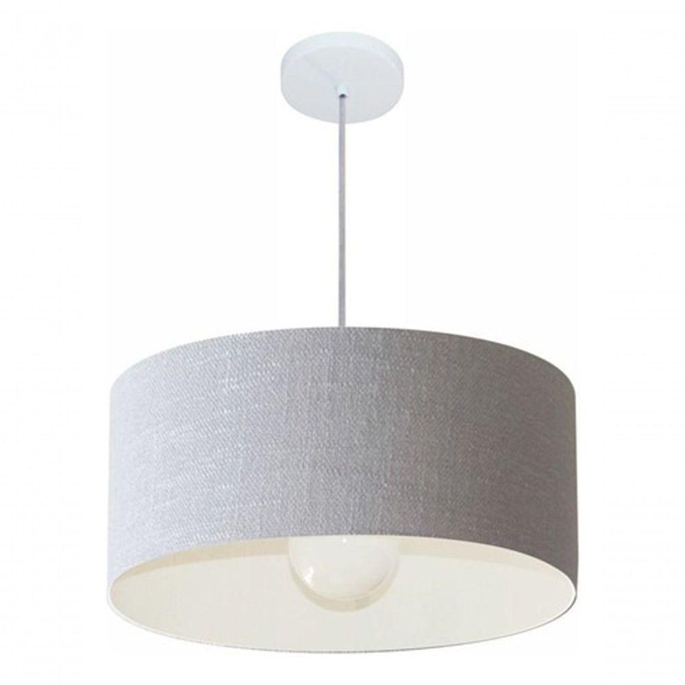 Lustre Pendente Cilíndrico Md-4052 Cúpula Em Tecido 50x21cm Rustico Cinza - Bivolt - 4