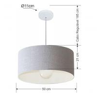 Lustre Pendente Cilíndrico Md-4052 Cúpula Em Tecido 50x21cm Rustico Cinza - Bivolt - 5