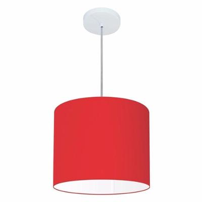 Lustre Pendente Cilíndrico Md-4143 Cúpula Em Tecido 35x25cm Vermelho - Bivolt