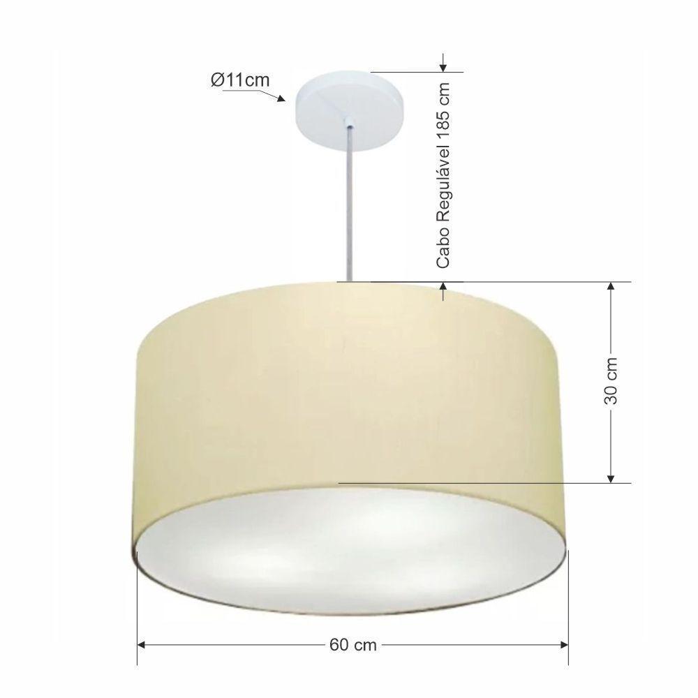 Lustre Pendente Cilíndrico Md-4080 Cúpula Em Tecido 60x30cm Algodão Crú - Bivolt - 2