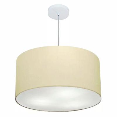 Lustre Pendente Cilíndrico Md-4080 Cúpula Em Tecido 60x30cm Algodão Crú - Bivolt