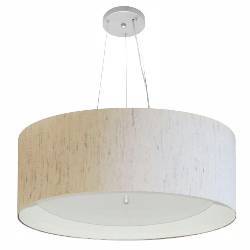 Lustre Pendente Cilíndrico Md-4013 Cúpula Em Tecido 60x25cm Linho Bege / Branco - Bivolt - 1