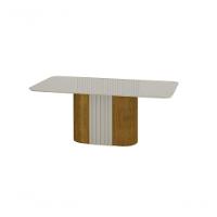 Conjunto Sala De Jantar Mesa Com Vidro 180cm Com 6 Cadeiras Pé Madeira Dacota Freijó Off White/off White/linho Chumbo - 2