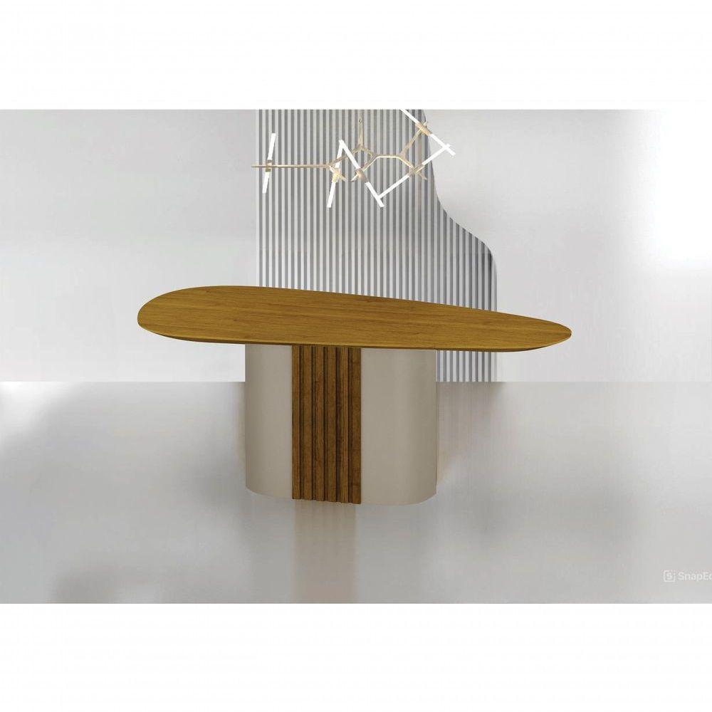 Conjunto Sala De Jantar Mesa Orgânica Sem Vidro 200cm Com 6 Cadeiras Pé Mdf Dacota Off White Freijó/freijó/joli Chumbo - 3
