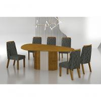 Conjunto Sala De Jantar Mesa Orgânica Sem Vidro 200cm Com 6 Cadeiras Pé Mdf Dacota Freijó Off White/freijó/joli Chumbo - 3