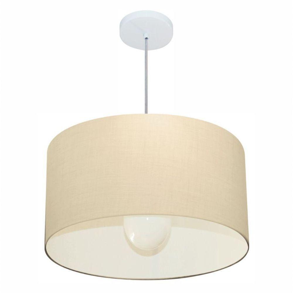 Lustre Pendente Cilíndrico Md-4069 Cúpula Em Tecido 50x30cm Algodão Crú - Bivolt - 1