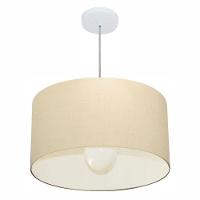 Lustre Pendente Cilíndrico Md-4069 Cúpula Em Tecido 50x30cm Algodão Crú - Bivolt - 1