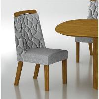 Conjunto Sala De Jantar Mesa Com Vidro 180cm Com 6 Cadeiras Pé Mdf Dacota Freijó Off White/off White/linho Cinza