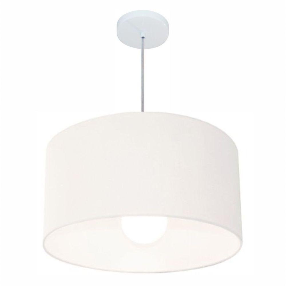 Lustre Pendente Cilíndrico Md-4069 Cúpula Em Tecido 50x30cm Branco - Bivolt - 1