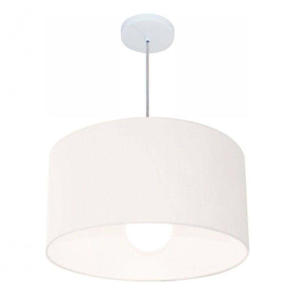 Lustre Pendente Cilíndrico Md-4069 Cúpula Em Tecido 50x30cm Branco - Bivolt - 4