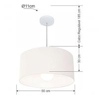 Lustre Pendente Cilíndrico Md-4069 Cúpula Em Tecido 50x30cm Branco - Bivolt - 5