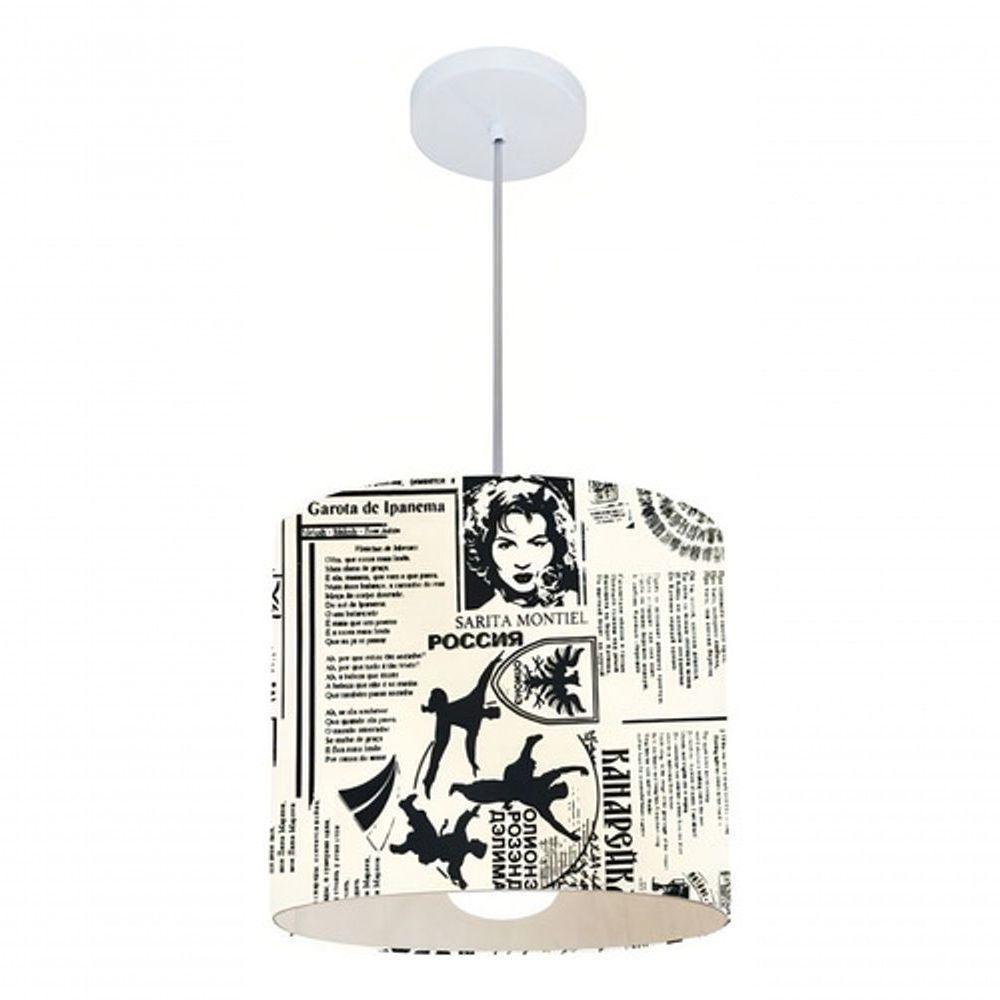 Lustre Pendente Cilíndrico Md-4054 Cúpula Em Tecido 30x21cm Ny-jornal - Bivolt - 3