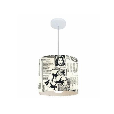Lustre Pendente Cilíndrico Md-4054 Cúpula Em Tecido 30x21cm Ny-jornal - Bivolt