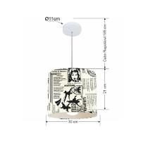 Lustre Pendente Cilíndrico Md-4054 Cúpula Em Tecido 30x21cm Ny-jornal - Bivolt - 2