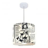 Lustre Pendente Cilíndrico Md-4054 Cúpula Em Tecido 30x21cm Ny-jornal - Bivolt - 3
