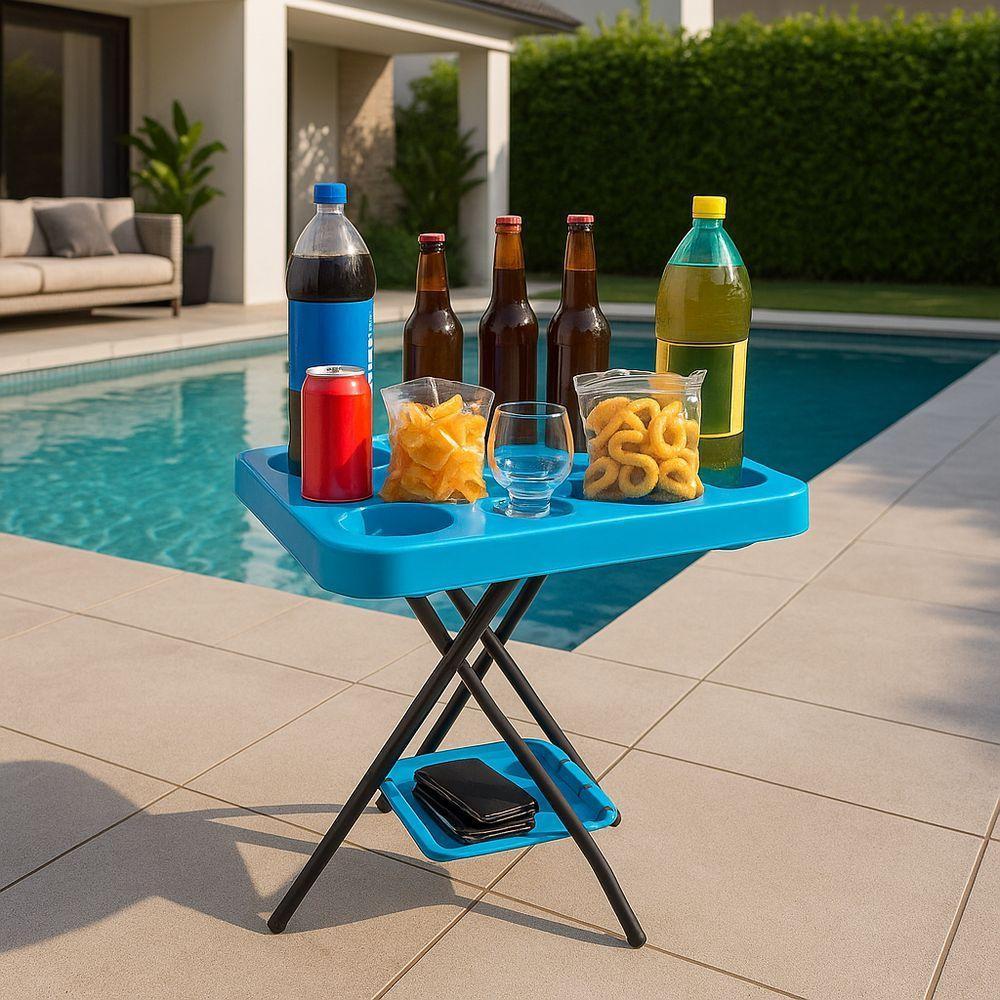 Mesa Mesinha Petisqueira Dobrável Portátil Cerveja Churrasco Azul - 2