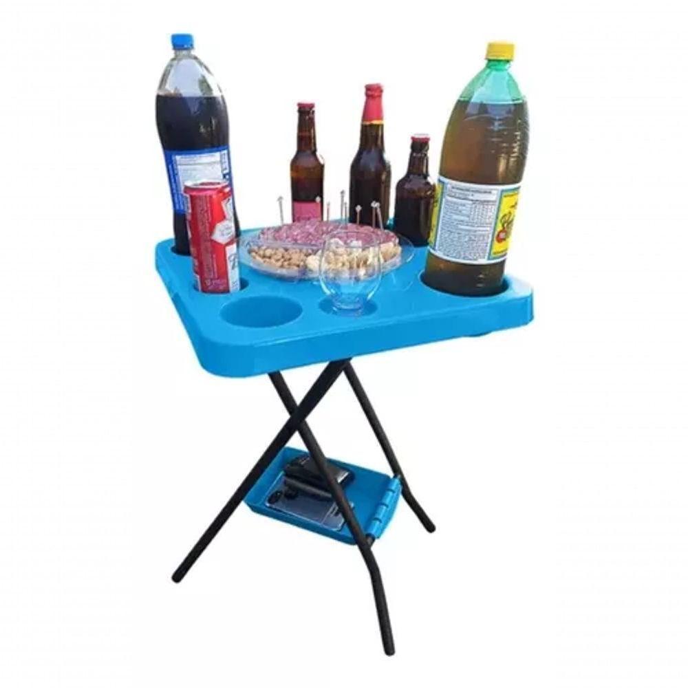 Mesa Mesinha Petisqueira Dobrável Portátil Cerveja Churrasco Azul - 3