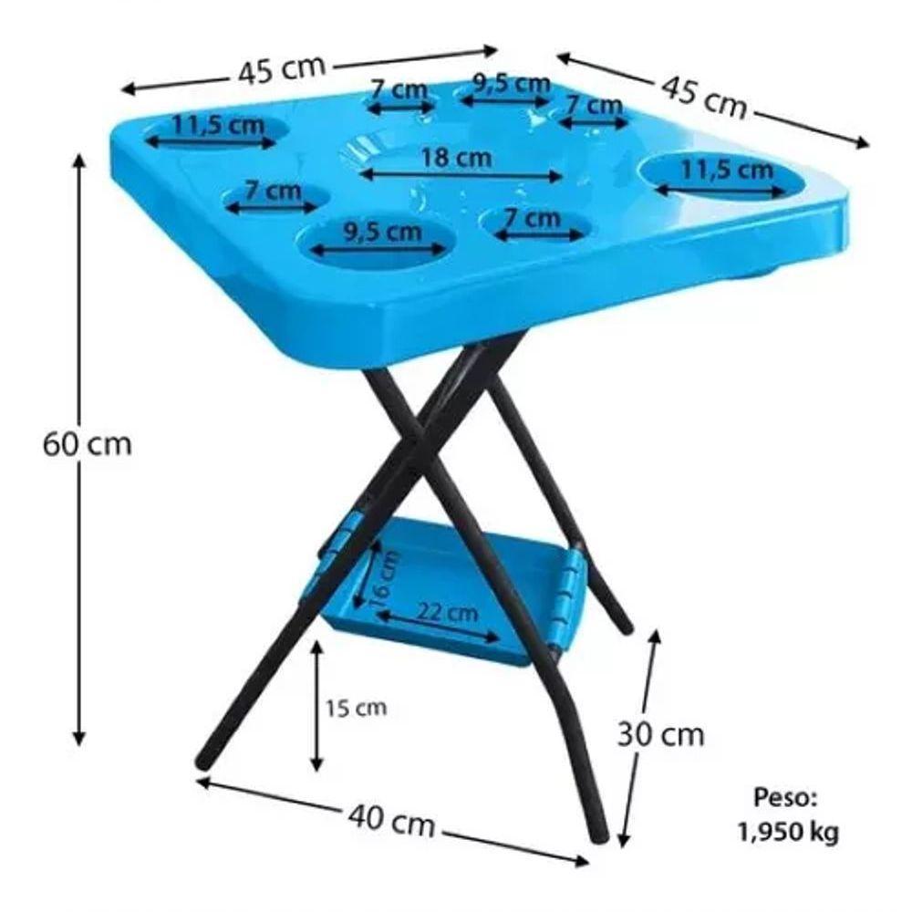 Mesa Mesinha Petisqueira Dobrável Portátil Cerveja Churrasco Azul - 4