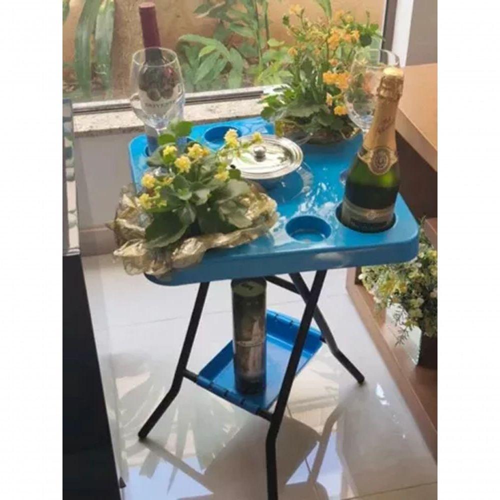 Mesa Mesinha Petisqueira Dobrável Portátil Cerveja Churrasco Azul - 5