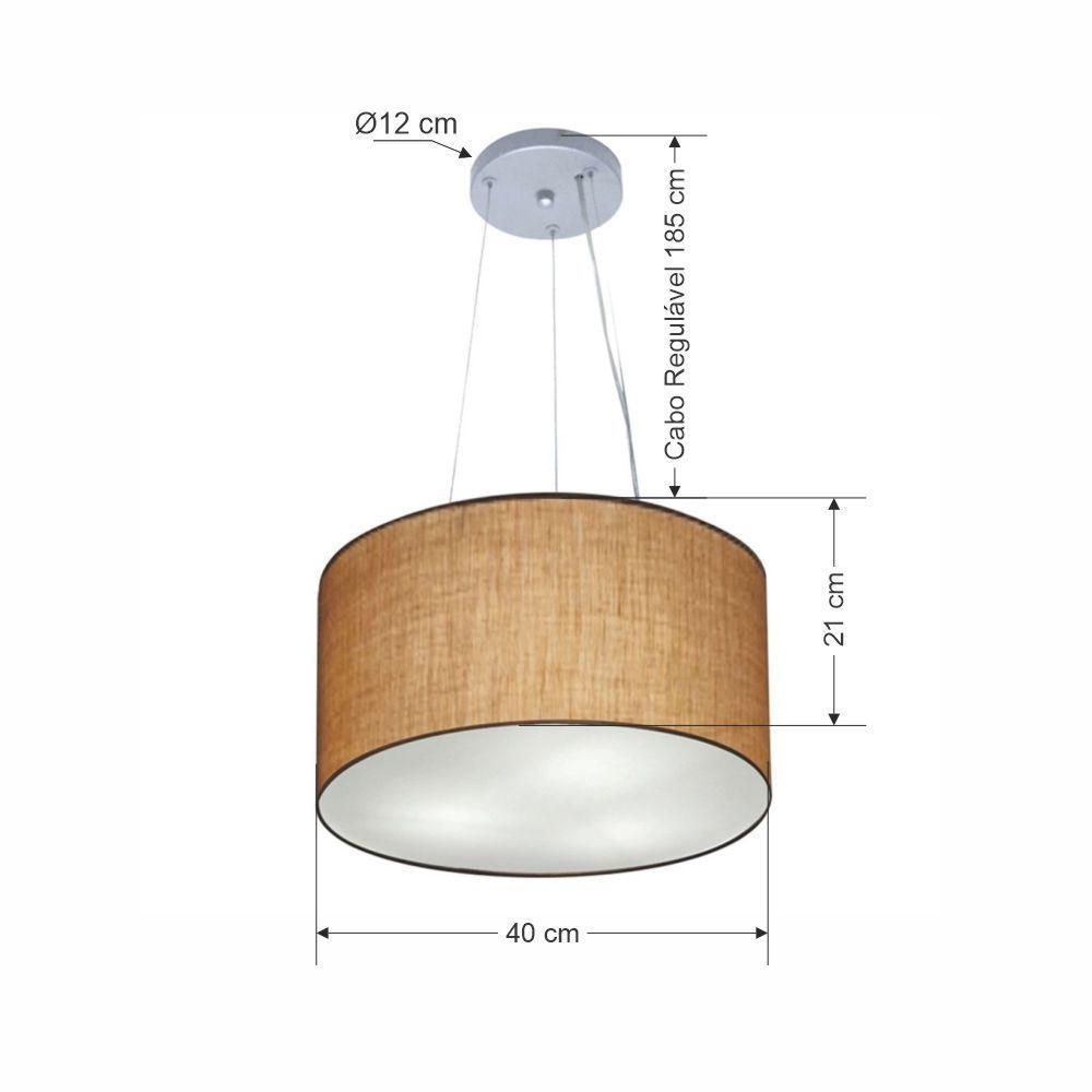 Lustre Pendente Cilíndrico Md-4009 Cúpula Em Tecido 40x21cm Palha - Bivolt - 2