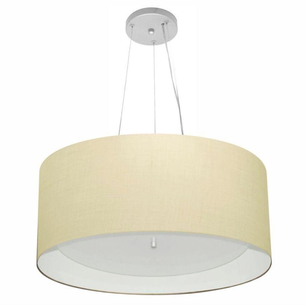 Lustre Pendente Cilíndrico Md-4145 Cúpula Em Tecido 50x25cm Algodão Crú / Branco - Bivolt - 1