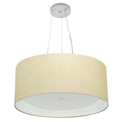 Lustre Pendente Cilíndrico Md-4145 Cúpula Em Tecido 50x25cm Algodão Crú / Branco - Bivolt