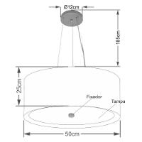 Lustre Pendente Cilíndrico Md-4145 Cúpula Em Tecido 50x25cm Algodão Crú / Branco - Bivolt - 2