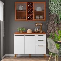 Armário De Cozinha Compacta 4 Portas 3 Gavetas Vidro Reflecta Com Adega 1,20m Favorita Branco/nature Nature - 4