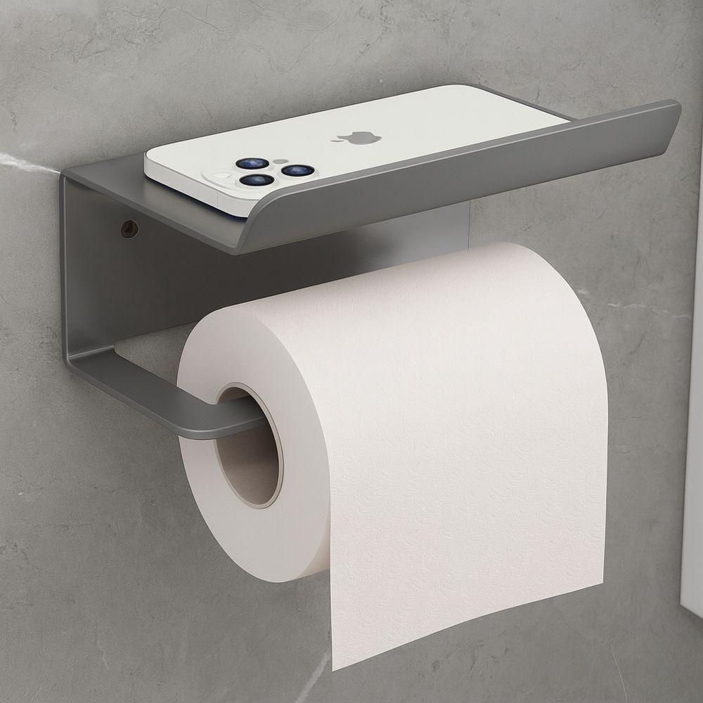 Suporte Para Papel Higiênico Premium Com Apoio Para Objetos Preto - 3