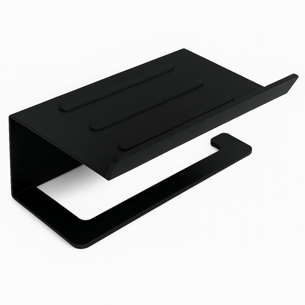 Suporte Para Papel Higiênico Premium Com Apoio Para Objetos Preto - 9