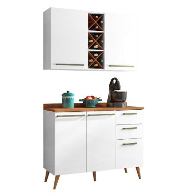 Armário de Cozinha com Garrafeiro Favorita 4 Portas 3 Gavetas MDF 120 cm Branco Natura