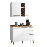 Armário De Cozinha Compacta 4 Portas 3 Gavetas Com Adega 1,20m Favorita Branco / Natura Branco Nature - 1