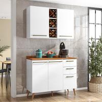 Armário De Cozinha Compacta 4 Portas 3 Gavetas Com Adega 1,20m Favorita Branco / Natura Branco Nature - 6