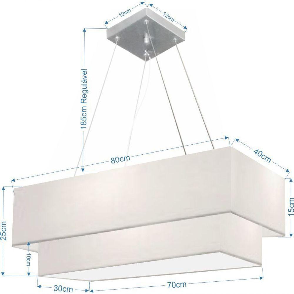 Lustre Pendente Duplo Retangular Vivare Md-4321 Cúpula Em Tecido 80x40cm X 70x30cm - Bivolt Branco 127/220v - 2