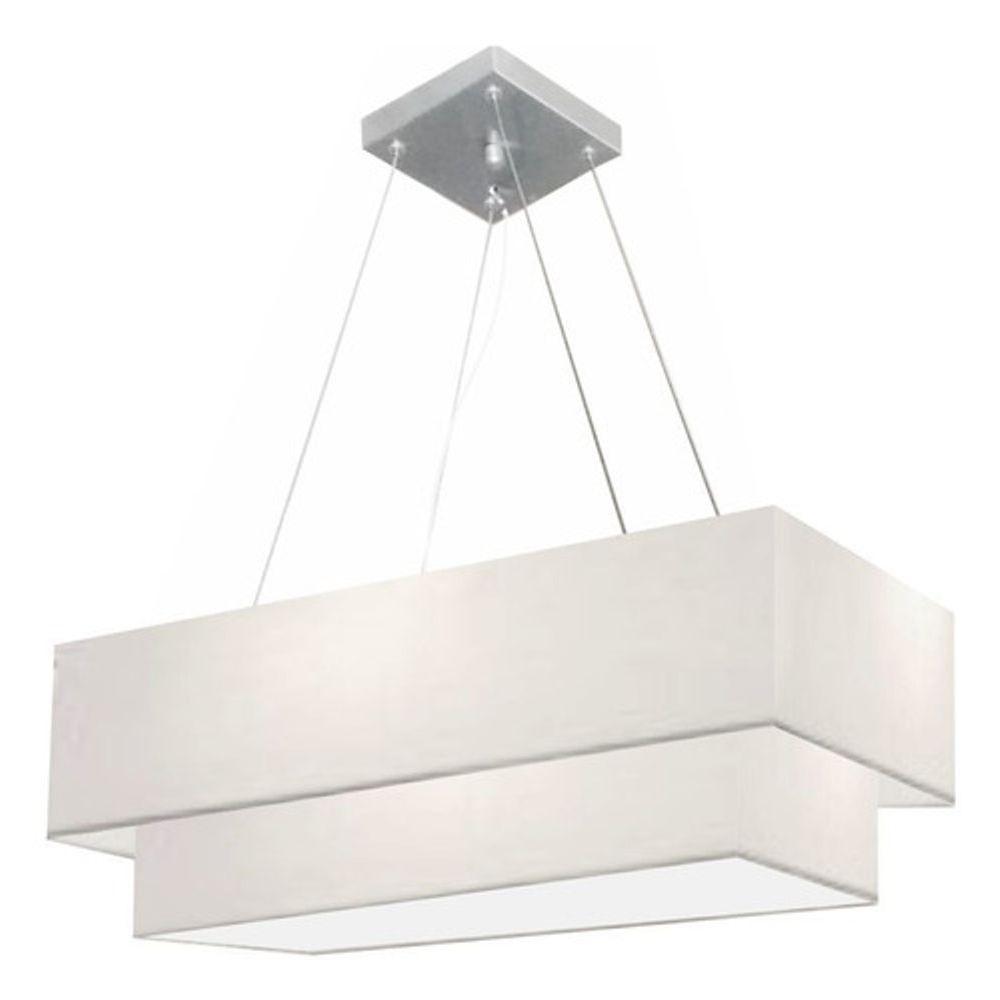 Lustre Pendente Duplo Retangular Vivare Md-4321 Cúpula Em Tecido 80x40cm X 70x30cm - Bivolt Branco 127/220v - 3