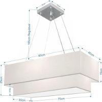 Lustre Pendente Duplo Retangular Vivare Md-4321 Cúpula Em Tecido 80x40cm X 70x30cm - Bivolt Branco 127/220v - 4