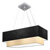 Lustre Pendente Duplo Retangular Vivare Md-4321 Cúpula Em Tecido 80x40cm X 70x30cm - Bivolt Preto-bege 127/220v - 2