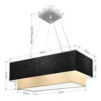 Lustre Pendente Duplo Retangular Vivare Md-4321 Cúpula Em Tecido 80x40cm X 70x30cm - Bivolt Preto-bege 127/220v - 3