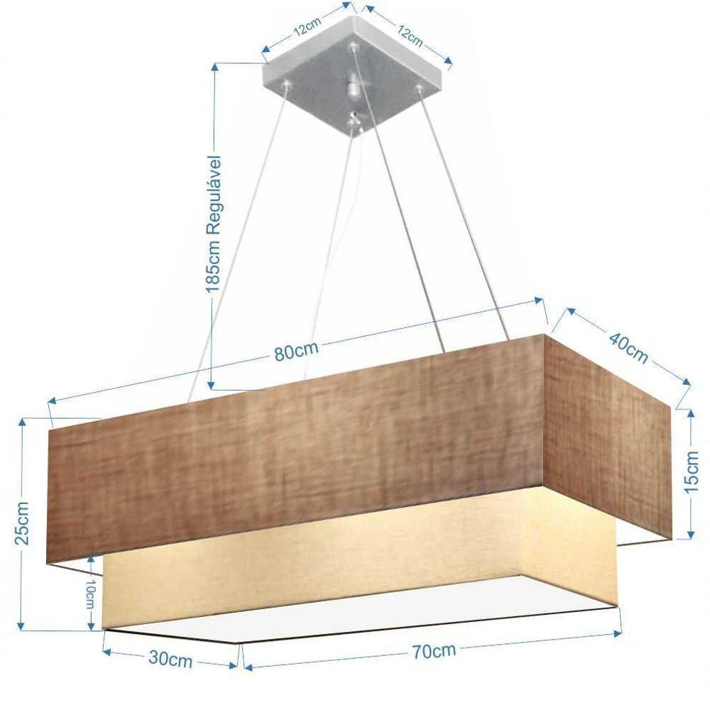 Lustre Pendente Duplo Retangular Vivare Md-4321 Cúpula Em Tecido 80x40cm X 70x30cm - Bivolt Palha-bege 127/220v - 2