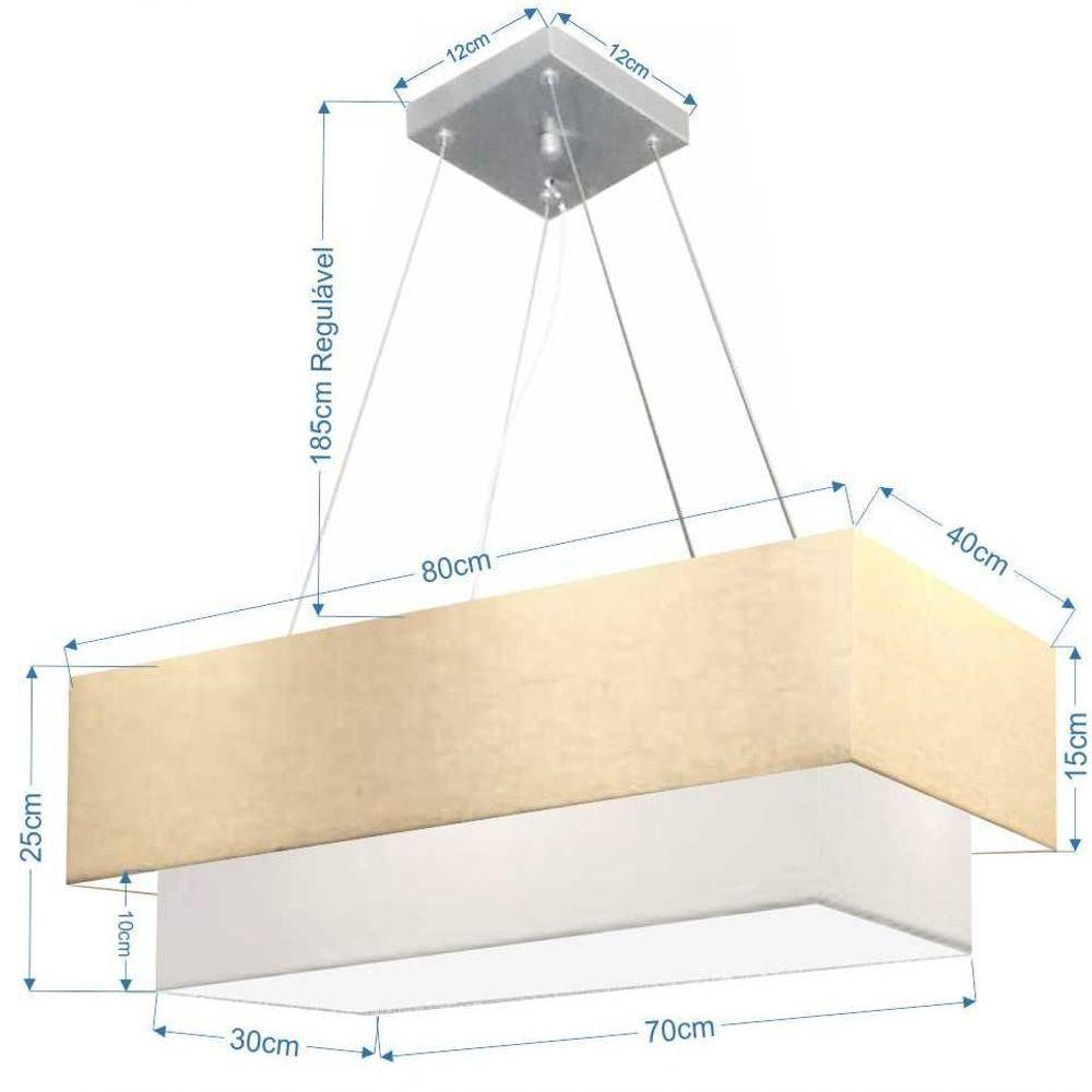Lustre Pendente Duplo Retangular Vivare Md-4321 Cúpula Em Tecido 80x40cm X 70x30cm - Bivolt Algodão-crú-branco 127/220v - 2