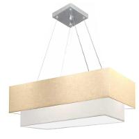 Lustre Pendente Duplo Retangular Vivare Md-4321 Cúpula Em Tecido 80x40cm X 70x30cm - Bivolt Algodão-crú-branco 127/220v - 1