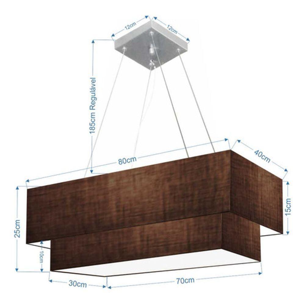 Lustre Pendente Duplo Retangular Vivare Md-4321 Cúpula Em Tecido 80x40cm X 70x30cm - Bivolt Café 127/220v - 4