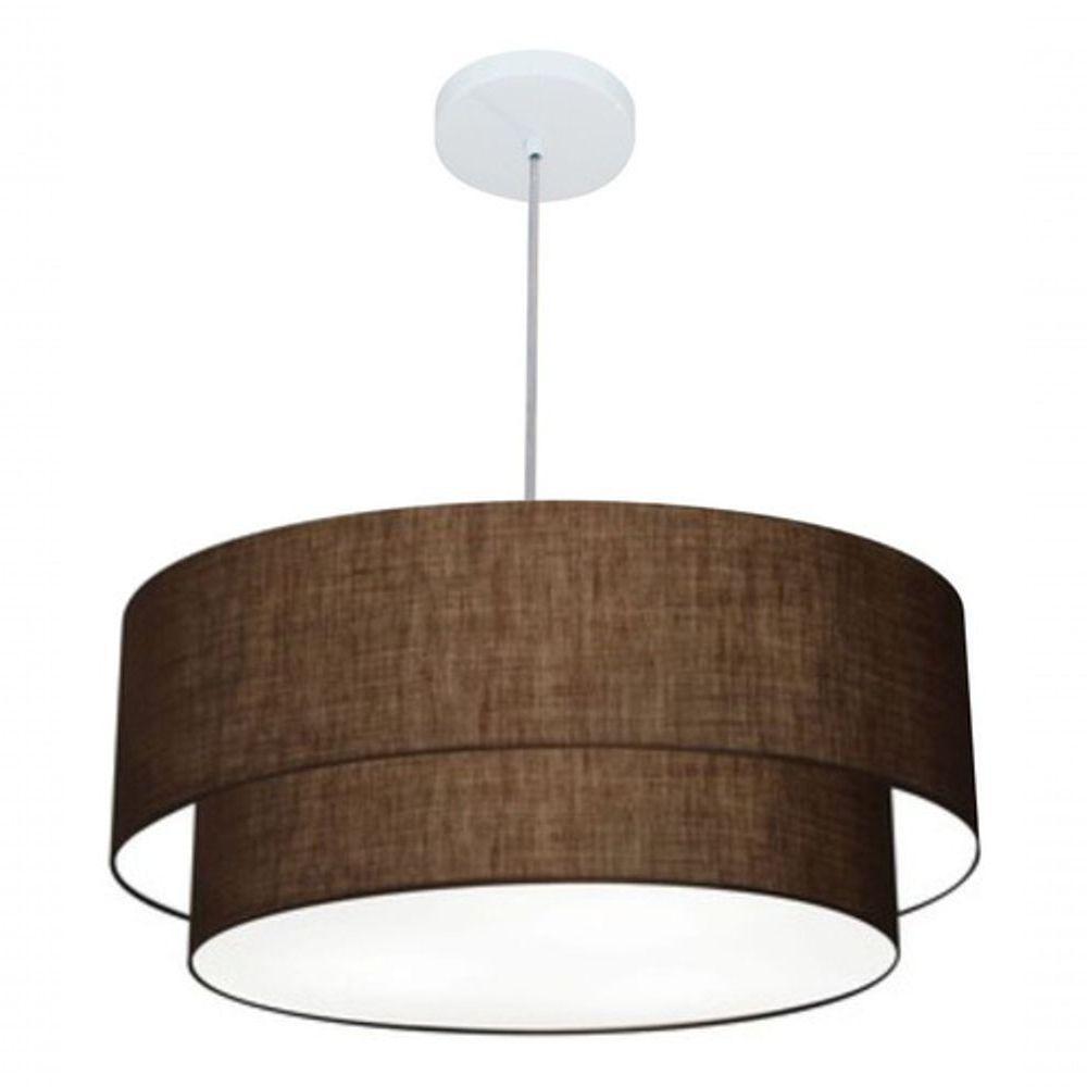 Lustre Pendente Duplo Cilíndrico Vivare Md-4353 Cúpula Em Tecido 60x50cm - Bivolt Café 127/220v - 4