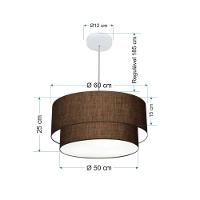 Lustre Pendente Duplo Cilíndrico Vivare Md-4353 Cúpula Em Tecido 60x50cm - Bivolt Café 127/220v - 2