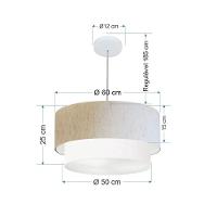 Lustre Pendente Duplo Cilíndrico Vivare Md-4353 Cúpula Tecido 60x50cm - Bivolt Linho-bege-branco 127/220v - 2